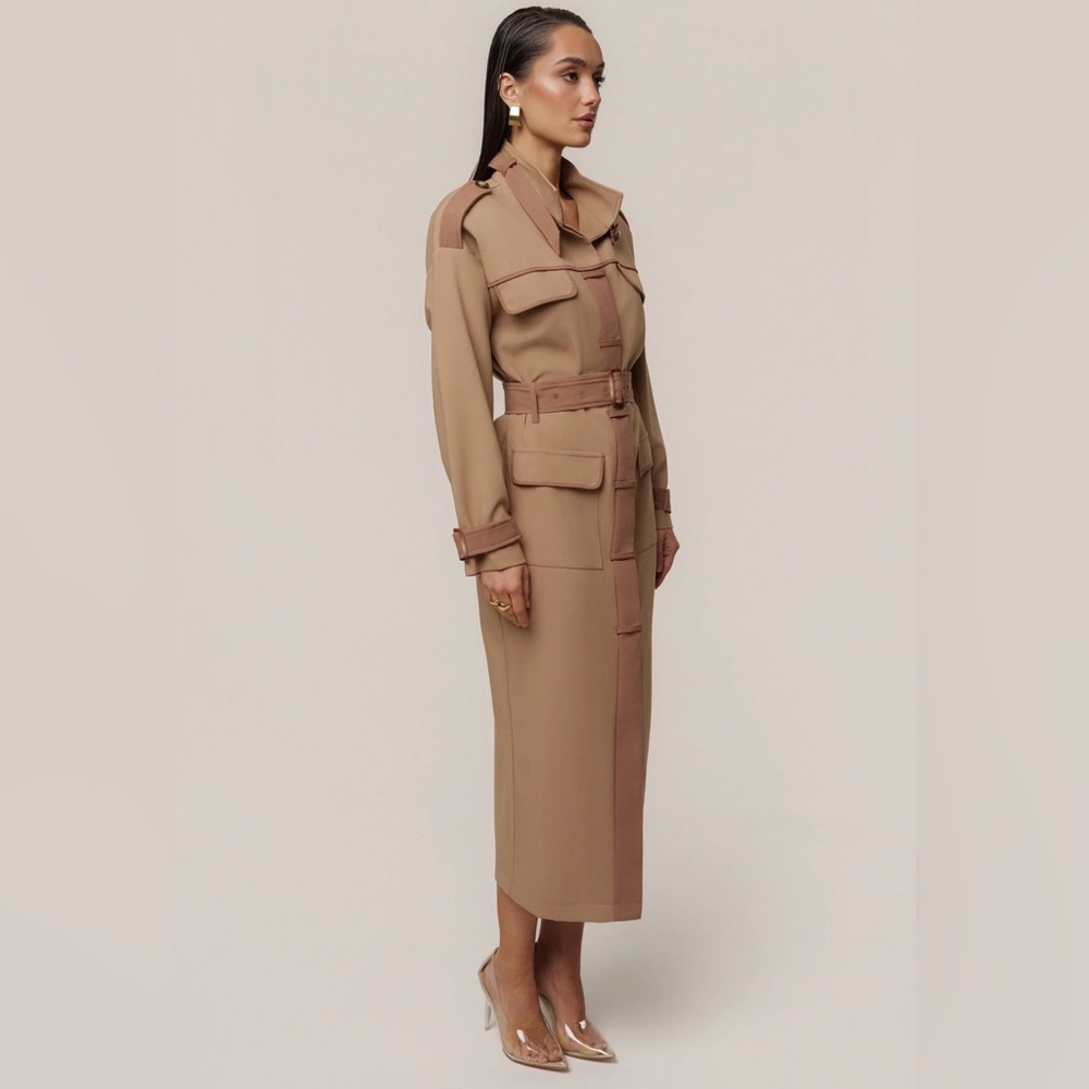 JLUXLABEL BEIGE ICON BELTED MIDI DRESS